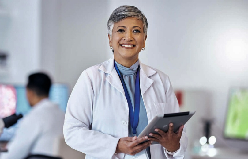 Senior woman in laboratory for research